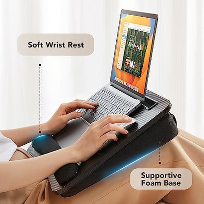 HUANUO Laptop Lap Desk - Portable Lap Desk with Pillow Cushion, Fits up to 15.6 inch Laptop, with Anti-Slip Strip & Storage Function for Home Office Students Use as Computer Laptop Stand