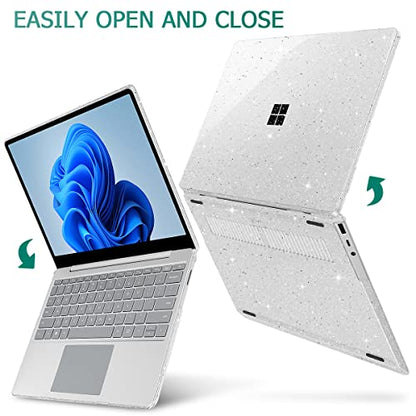 May Chen Compatible with Microsoft Surface Laptop Go 3/2/1 12.4 Inch Case, Plastic Hard Shell with Screen Protector + Keyboard Cover, Clear Glitter - color: Clear Glitter
