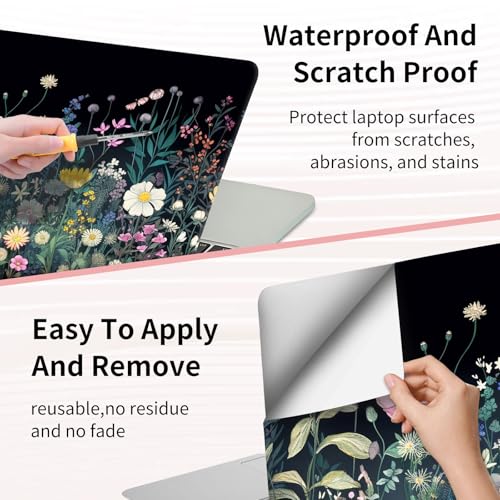 Laptop Skin Sticker 3-Piece Set,Colourful Wild Flower | Trim-to-fit 3-piece vinyl set with one 15 x 10.6 in lid skin and two palm-rest decals for many 12-15.6 in laptops - color: Colourful Wild Flower