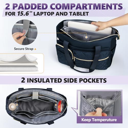 SDYSM Teacher Tote Bag 15.6 inch Laptop Bag Work Bags for Women Nurse Tote Professional Computer Messenger Shoulder Bags Laptop Briefcase for Office, College, Nursing, Dark Blue - color: Dark Blue