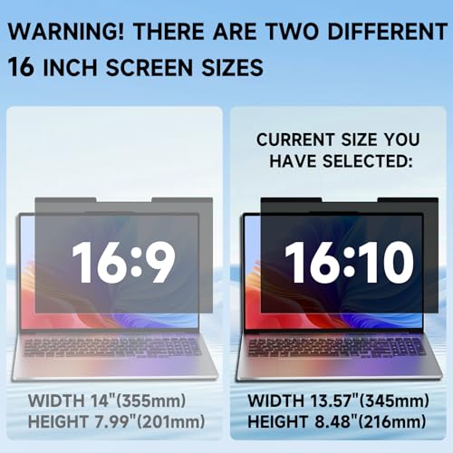 Laptop Privacy Screen 16 Inch | Laptop Screen Privacy Shield 16:10 Aspect Ratio Anti-Glare Blue Light Computer Monitor Protector - size: For Laptop 16 Inch 16:10