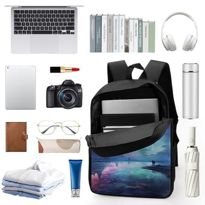 17-Inch Laptop Backpack Water-Resistant Northern Lights Daypack with Shoulder Strap Lightweight Casual Rucksack for Travel Commuter Hiking Outdoor Activities 20l Black
