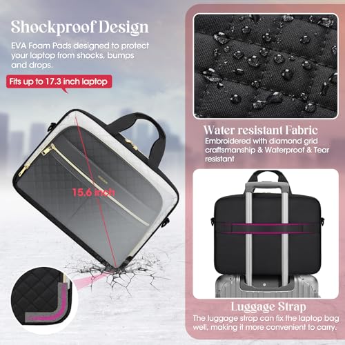 IGOLUMON Laptop Bag 15.6 Inch Laptop Briefcase for Women Men Waterproof Shoulder Computer Messenger Bag Large Laptop Bag Business Office Work Travel College, Black and White - color: Black and White