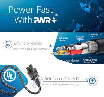 6Ft 3 Prong AC Laptop Power Cord Cable for Dell Hp Mac Studio Asus Sony Lenovo LG Acer Samsung Gateway Latitude Inspiron XPS Pro MSI Thinkpad Computer Charger Spare: IEC-60320 IEC320 C5 to NEMA 5-15P