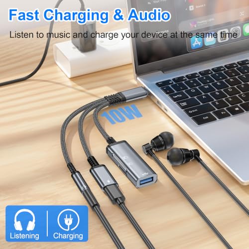 USB-C to 3.5mm Headphone Adapter,3 in 1 USB C Charging Port Splitter,OTG Adapter,TF/SD Card Reader,USB C to Audio Jack Adapter for iPhone15 16 17,Android,iPad,Laptop,Slivery