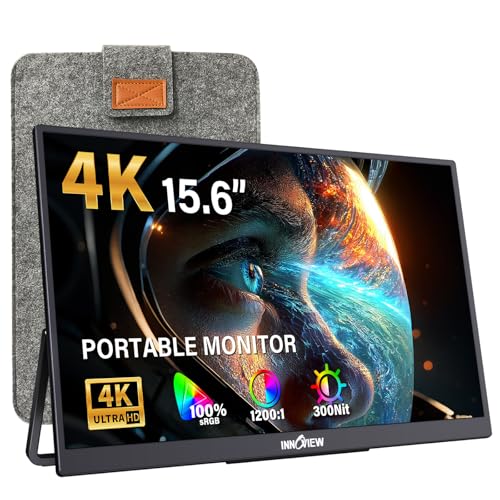 InnoView 15.6 inch Portable Monitor 4K UHD 3840x2160 | 100% sRGB HDR | External Monitor with 2 USB-C & HDMI Ports | Travel Second Monitor for Laptop Mac PC Xbox PS5 Switch (Includes Adapter) - size: 15.6-in