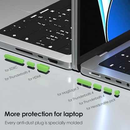 ProElife 7-Pcs Anti Dust Dirt Plug for MacBook Pro 14 16 M5 M4, Green | Durable Laptop Silicone Anti Dirt Protective Cover, Custom Fit Design, Easy to Apply and Clean, Non-Slip Dust Plugs Set - color: Green