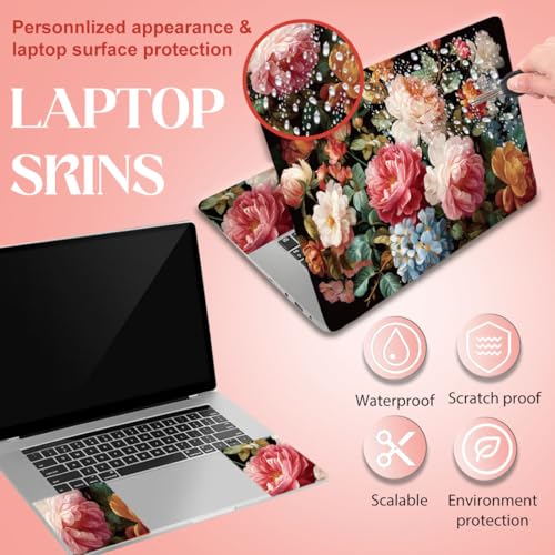 SSUPERDANT Laptop Skin Sticker Vintage Flower Laptop Decals Personalized Universal Notebook Computer Wrap Vinyl Skin Stickers Cover Art Decal Removable 12-15.6 Inch Scratch-Resistant Gifts Pink Green