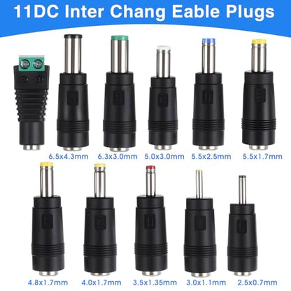 11Pcs DC Adapter Plug, Universal 5.5 x 2.1mm DC AC Power Connector | Power Supply Plug Jack Tips for Monitor, Webcam, Router, Mini PC, CCTV, Bluetooth Speaker