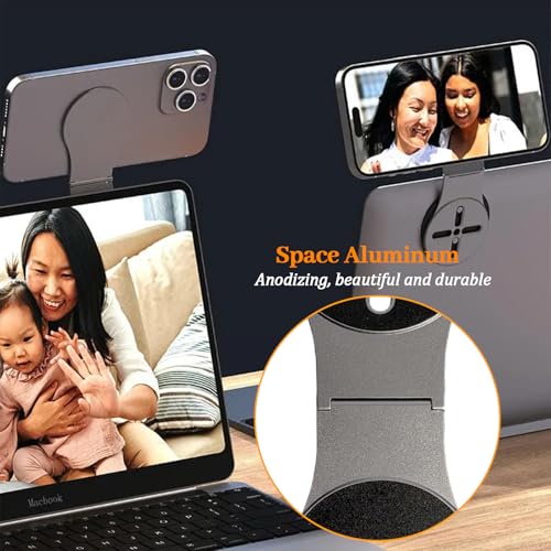Universal Magnetic Phone Mount Holder for Computer Monitor Laptop Car Dashboard - Aluminum Foldable Adjustable Stand with Magsafe & 270° Rotation, Compatible with iPhone Tesla Dual Screen Setup