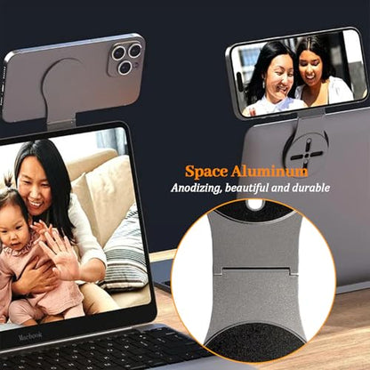 Universal Magnetic Phone Mount Holder for Computer Monitor Laptop Car Dashboard - Aluminum Foldable Adjustable Stand with Magsafe & 270° Rotation, Compatible with iPhone Tesla Dual Screen Setup