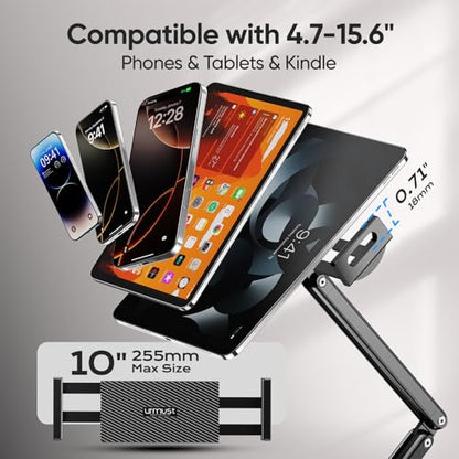 Tablet Stand for Desk, Adjustable iPad Holder for Bed, 4.7"-15.6" | 360° Rotation, Sturdy Aluminum Tablet Arm Mount for iPad Pro/Air/Mini, iPhone, Galaxy Tab, for Kitchen, Work, Video Call - size: 3 Arm-Up to 15.6"