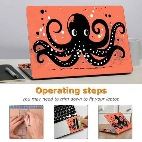 Universal Laptop Skin Sticker with 2 Wrist Pad Decals, 3-Piece Removable Vinyl Laptop Cover, Cute Octopus Waterproof Anti-Scratch, Easy-Trim Fit for 13.3" 14" 15.6" Laptops - color: Cute Octopus