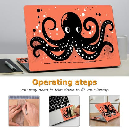 Universal Laptop Skin Sticker with 2 Wrist Pad Decals, 3-Piece Removable Vinyl Laptop Cover, Cute Octopus Waterproof Anti-Scratch, Easy-Trim Fit for 13.3" 14" 15.6" Laptops - color: Cute Octopus