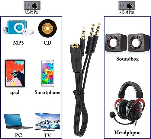 3.5mm Audio Y Splitter Headphone Cable, 3.5mm 1/8" inch Female to 3 Male Headset Mic & Stereo Audio Y Splitter Cable for Smartphone to Soundbox Adapter(30 CM/12 inch) (4-Pole) - color: 4-Pole