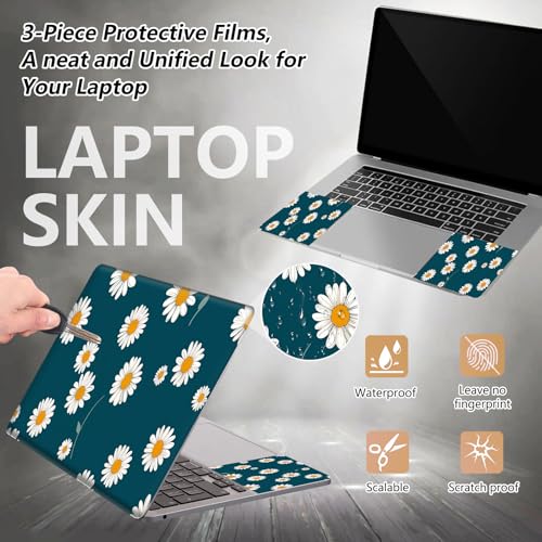 Laptop Skin Sticker for 12.1”-15.6“ Laptops (Fits 13”, 13.3”, 14”, 15”, 15.4”) | Protective Universal Reusable Vinyl Art Decal Cover | Waterproof & Scratch-Resistant-White Daisies on Dark Teal - color: White Daisies on Dark Teal