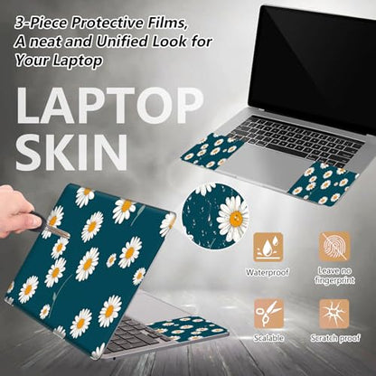 Laptop Skin Sticker for 12.1”-15.6“ Laptops (Fits 13”, 13.3”, 14”, 15”, 15.4”) | Protective Universal Reusable Vinyl Art Decal Cover | Waterproof & Scratch-Resistant-White Daisies on Dark Teal - color: White Daisies on Dark Teal