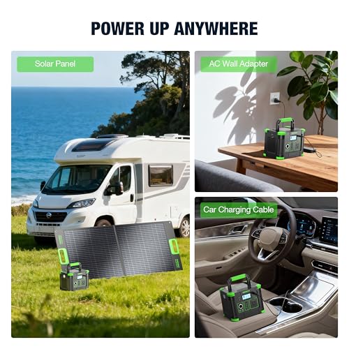 330W Portable Power Station 288.6Wh Solar Generator with 600W Peak, PD 60W USB-C, QC3.0 & 5W Wireless Charger for Camping, Emergency Backup, RV & Home Use - color: Green