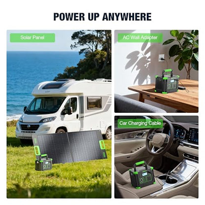 330W Portable Power Station 288.6Wh Solar Generator with 600W Peak, PD 60W USB-C, QC3.0 & 5W Wireless Charger for Camping, Emergency Backup, RV & Home Use - color: Green