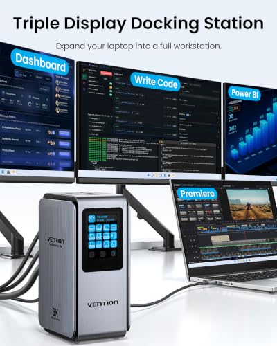 VENTION 13-in-1 Laptop Docking Station 3 Monitors with Touchable Screen Display,USB C Dock Dual Monitor for Dell,HP and MacBook,8K Display 1*DP,2*HDMI,10Gbps USB 3.2,100W PD with 2*USB-C Cable, Gray