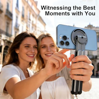 3-in-1 Foldable Magnetic Phone Tripod Stand, Portable Aluminum Alloy Adjustable Holder for Tablet, Laptop MacBook Pro/Air 10–16", Magnet Phone Mount Compatible with MagSafe iPhone Android - color: Silver
