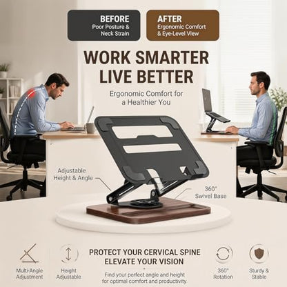 Laptop Stand for Desk,Adjustable Computer Stand with 360° Rotating Base,Foldable & Portable Laptop Stand,Ergonomic Laptop Riser for Collaborative Work,Fits up to 15.6" Notebooks/Laptops