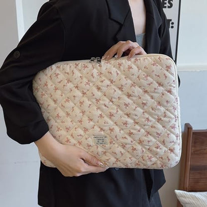 Cute Laptop Sleeve 13-15 inch Laptop Case Aesthetic Quilted Laptop Sleeve Computer Bag with Flower Printing for MacBook (Pink, 15inch) - color: Pink, size: 15inch