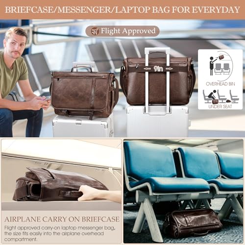 Messenger Bag for Men: Laptop Bag PU Leather Work Briefcase Large Carry On Computer for Office College Travel - color: Pu Coffee