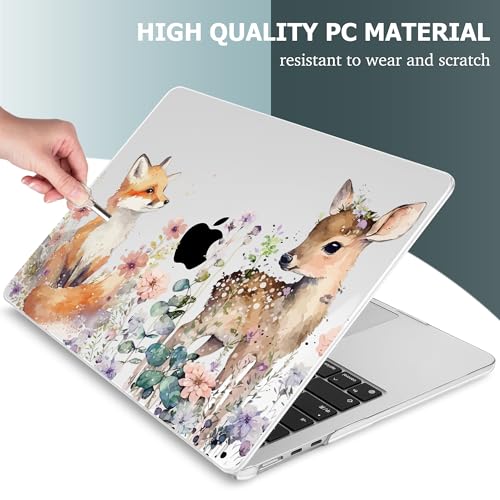 Mektron for 2026/2025/2024/2023 MacBook Air 15 INCH M5 A3448 /M4 A3241 /M3 A3114 /M2 A2941 Case, Printed Plastic Hard Shell Cover with 15.3" Liquid Retina Display Touch ID, Fox and Deer - color: Fox and Deer