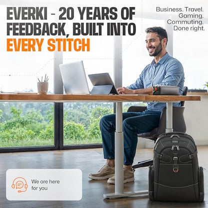 EVERKI Business 120 Laptop Backpack with Rain Cover, Black - 40L | Nylon, Polyester, Durable, Multi-Padded Pockets, Travel-Friendly, School & Work, 180° Fold-Out Design, Fits up to 18.4" - style: Business 120