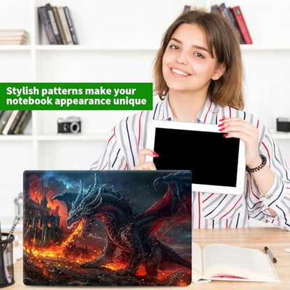 Laptop Skin Sticker Decal, Universal Protective Cover Fit 12 13 14 15.6 Inch Notebook, Reusable Water-Resistant Vinyl Decal w/ 2 Wrist Pads for Business Travel Office, Flaming Gray Dragon - color: Flaming Gray Dragon