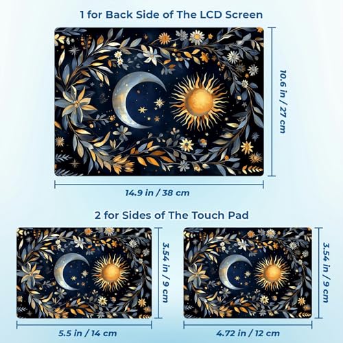 Reusable Universal Laptop Skin Sticker, Cut to Fit for 11.6–15.6 Inch Laptops, Waterproof Protective Film, No-Residue - Celestial Sun Moon Wreath - color: Celestial Sun Moon Wreath