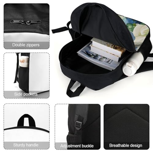 17 In Laptop Backpack Water Resistant Travel Daypack Black | Leaves Botanicals, Breathable Airflow Back Panel, Adjustable Ergonomic Shoulder Straps, Foam-Padded Top Carry Handle