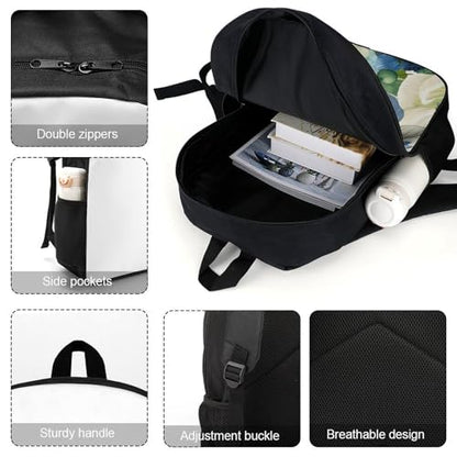 17 In Laptop Backpack Water Resistant Travel Daypack Black | Leaves Botanicals, Breathable Airflow Back Panel, Adjustable Ergonomic Shoulder Straps, Foam-Padded Top Carry Handle