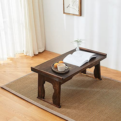 Foldable Wooden Laptop Desk, Breakfast in Bed Serving Tray, Japanese Floor Table for Tea & Coffee, Portable Antique Meditation Altar(19.7”x11.8”x9.1”) - size: 19.7”x11.8”x9.1”