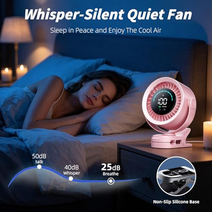 Portable Clip on Fan, Rechargeable USB Desk Fan with Turbo Airflow, 100 Speeds LED Display, 360° Rotation, Small Quiet Battery Powered Fan for Stroller Outdoor Travel Camping Golf Cart, Pink - color: Pink