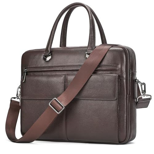 Leather Laptop Bag for Men Briefcase Fits 15.6 Inch Notebook Portable Shoulder Messenger Crossbody Bag for Travel Office - color: 821-coffee