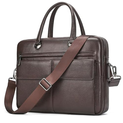 Leather Laptop Bag for Men Briefcase Fits 15.6 Inch Notebook Portable Shoulder Messenger Crossbody Bag for Travel Office - color: 821-coffee