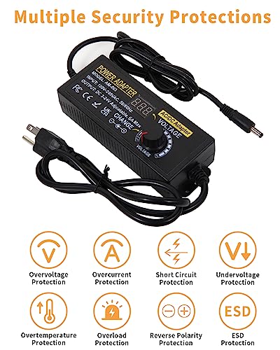 3~24V 6A Adjustable Universal Power Supply Adapter 144W AOYADAISU DC Power Supply with Polarity Converter&14 Tips, 3V 5V 6V 9V 12V 15V 18V 19V 20V 24V 100V-240V AC to DC Converter for LED Strip Light - style: 3-24V 6A 144W