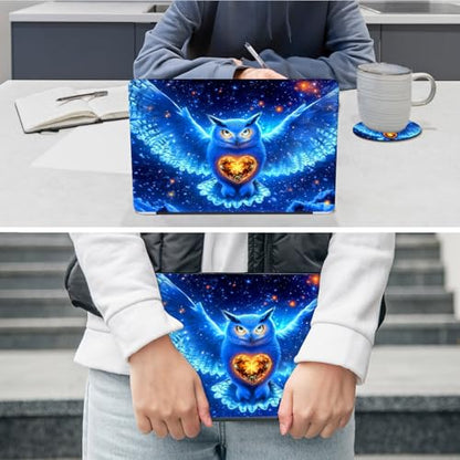 Laptop Skin Sticker Decal 12"-15.6" Universal Laptop/Notebook/Netbook Vinyl - Waterproof Scratch Resistant,Fits HP Dell Lenovo MacBook,2 Free Wrist Pads,Easy Apply & Remove,Blue Glitter Owl - color: Blue Glitter Owl