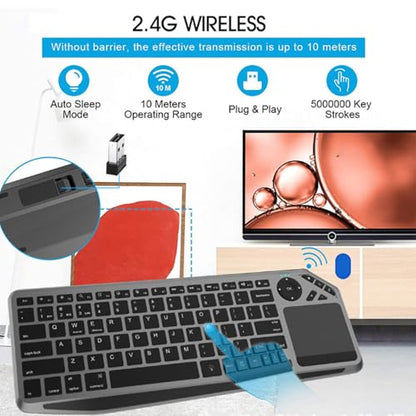 Tangxi Wireless Touch Keyboard with Touchpad, 7 Color Backlight Keyboard for TV PC Laptop Tablet, 2.4G Dual Mode, USB C Rapid Charging, 1000mAh Battery