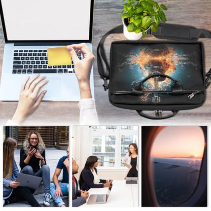 Laptop Shoulder Bag for Women Men, Waterproof Computer Case Messenger Bag Briefcase for Business Office Travel - color: Music Guitar in Water and Fire