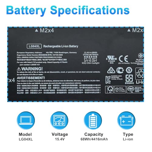 LG04XL L32654-005 Laptop Battery Replacement for for HP Pavilion 15-CS0000 15-CS1000 15-cs2000 15-cs3000 15t-cs000 15t-cs100 15t-cs200 Series L32535-141 L32535-1C1 LG04068XL 68Wh - size: 10.87*3.96*0.22inch LG04XL