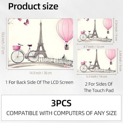 Paris Eiffel Tower Bicycle Universal Laptop Skin Sticker 3PCS, Protective Decal Trim-to-Fit 11.6" 13.3" 14" 15.6" Laptop Vinyl Cover, Removable Anti-Scratch Computer Decal Protector - color: Paris Eiffel Tower Bicycle