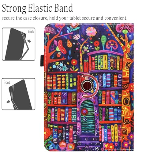 Universal 10 10.1 Inch Android Tablet Case, Dluggs 360 Degree Rotating Multi-Angle Viewing Stand Universal Case Cover for 10 10.1 and All 9.5-10.5 Inch Tablet, Bookshelf Cartoon - color: Bookshelf Cartoon