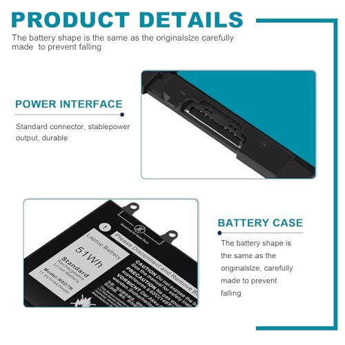 Futurebatt R8D7N 1V1XF Laptop Battery Replacement for Dell Inspiron 3540 M3550 Latitude 5400 5500 5510 7590/7591/7791 2-in-1 P80F P80F001 P84F H82T6 0C5GV2 W8GMW 0W8GMW 0R8D7N - size: R8D7N 8.94 4.96 0.71in