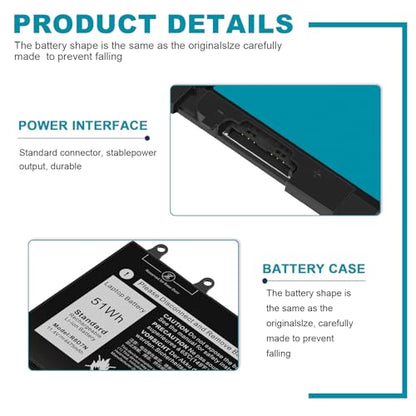 Futurebatt R8D7N 1V1XF Laptop Battery Replacement for Dell Inspiron 3540 M3550 Latitude 5400 5500 5510 7590/7591/7791 2-in-1 P80F P80F001 P84F H82T6 0C5GV2 W8GMW 0W8GMW 0R8D7N - size: R8D7N 8.94 4.96 0.71in