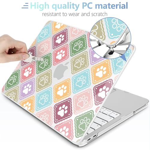 MEEgoodo Printed Case for New MacBook Neo 13 inch 2026 Release(Fit Model A3404), Laptop Hard Shell Cases with Keyboard Skin & Screen Protector & Webcam Covers, Dog Paw & Checked - color: Dog Paw & Checked