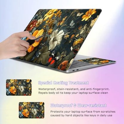 Universal Laptop Skin Sticker Decal, Compatible with MacBook HP Dell Lenovo 12"-15.6", Reusable Vinyl Notebook Cover 3PCS Set, High-Recognition Film-Flowers Florals Butterflies - color: Flowers Florals Butterflies