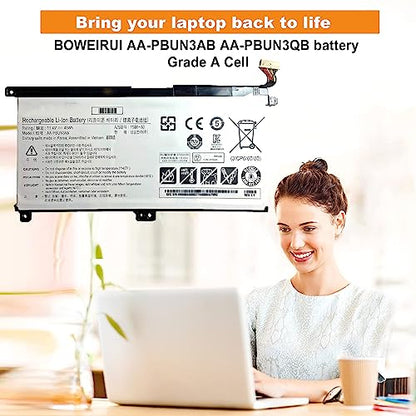 AA-PBUN3AB AA-PBUN3QB Laptop Battery Replacement for Samsung 5 NP550XTA-K0 NP550XTA-K01US NP530E5M NP740U NP740U3L NP740U5L NP730QAA Odyssey NP800G5M Series 11.4V 43Wh - size: 10.47*3.34*0.31inch AA-PBUN3AB